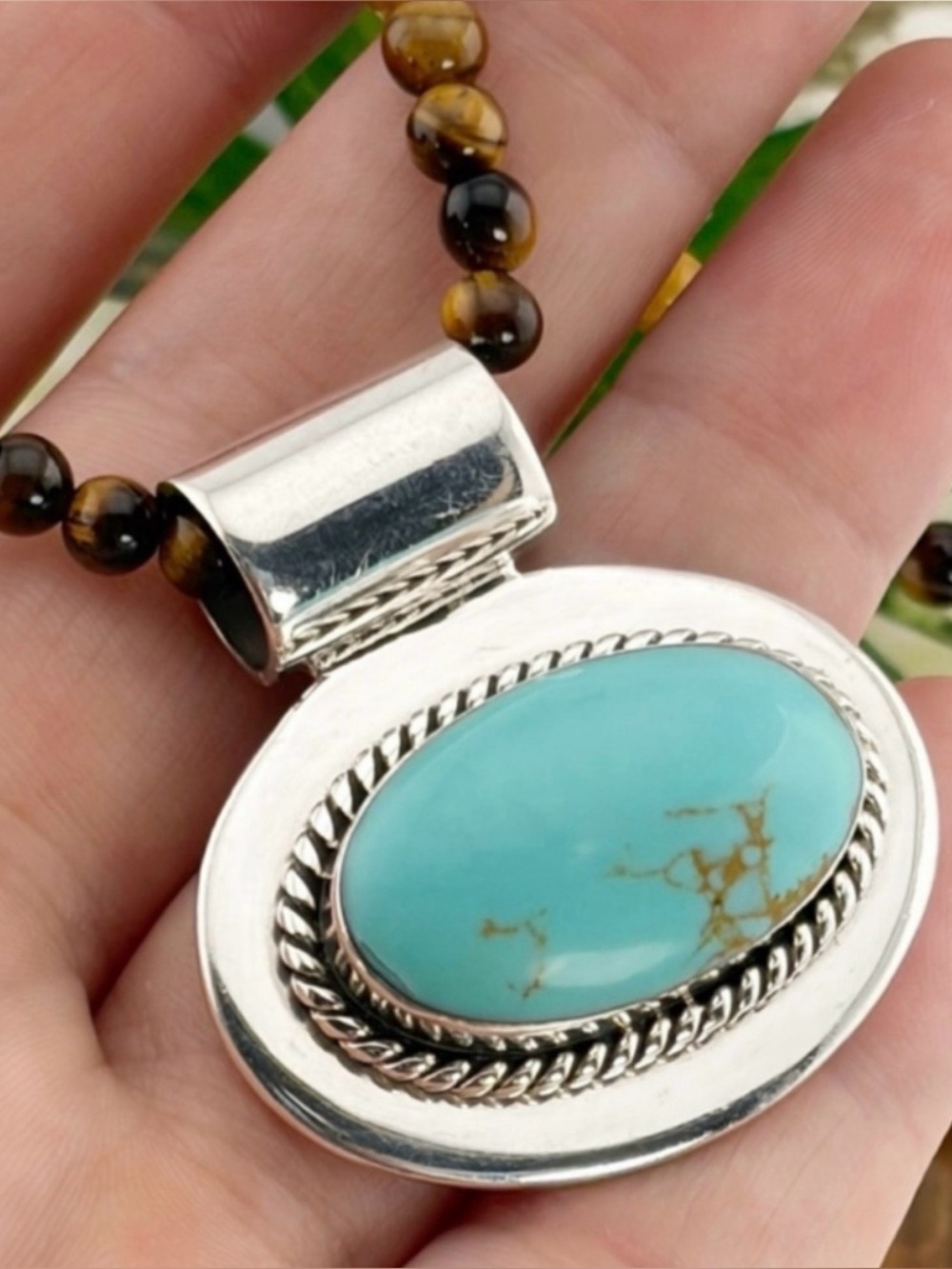 Vintage Mexico Sterling Silver 925 Turquoise Pendant Necklace Southwest Western
